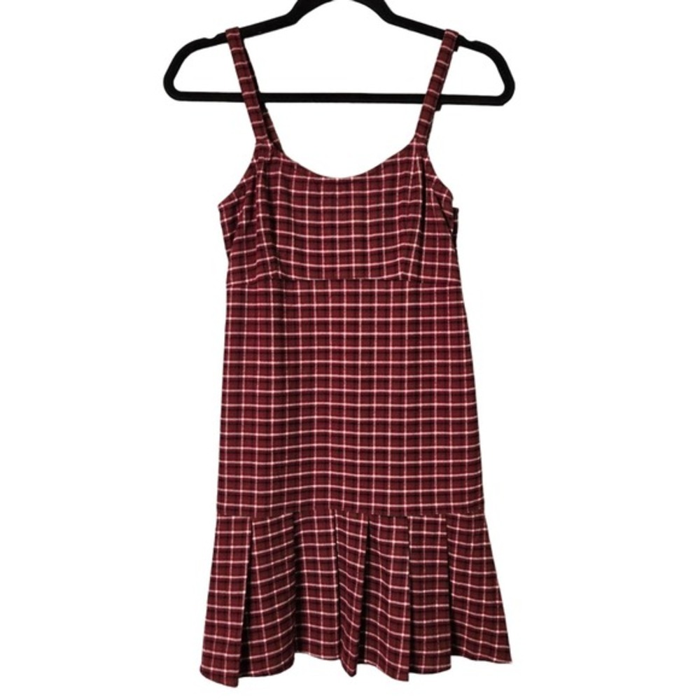Hollister Womens S Babydoll Sleeveless Pleated Hem Academia‎ Twee Plaid Burgundy